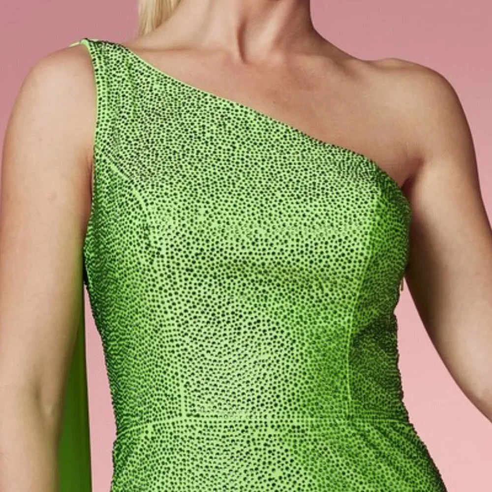 NEW LONG ONE SHOULDER SLEEVELESS EMBROIDERED RHINESTONE DRESS WITH CAPE NX E1039 - Picture 4 of 9
